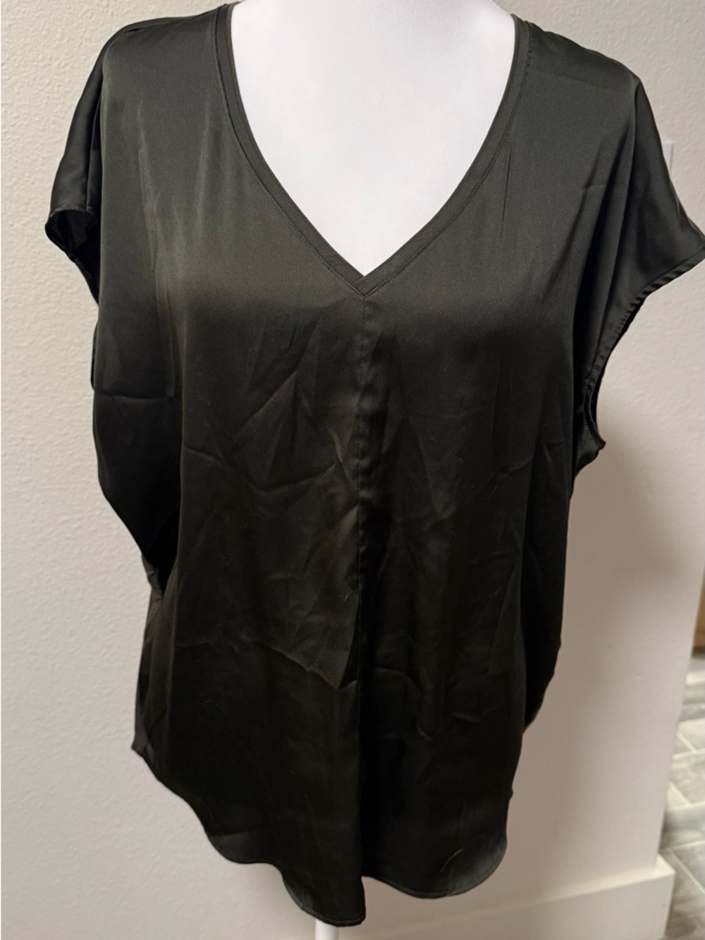 White House Black Market Olive-Green V-Neck Cap Sleeve Blouse